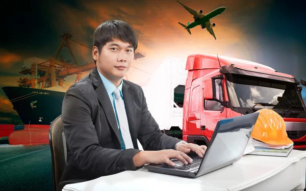 Working man in all in one import export transportation logistic