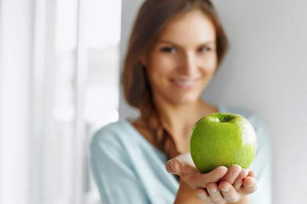 Healthy Food, Eating, Lifestyle, Diet Concept. Woman With Apple.