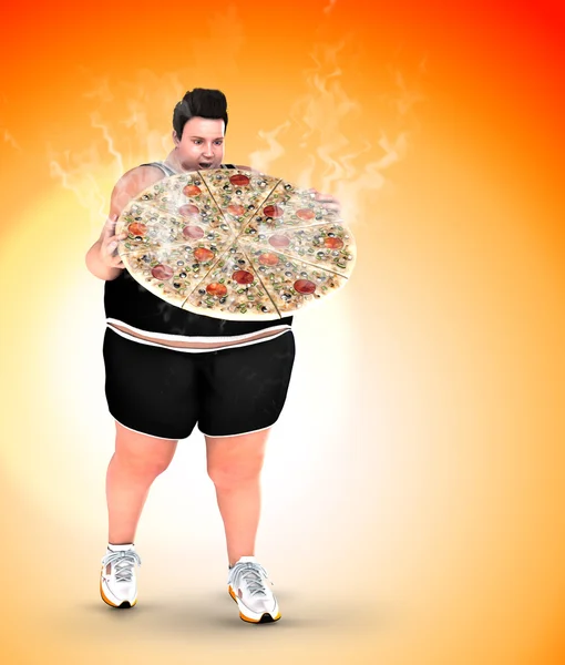 Obese man and pizza