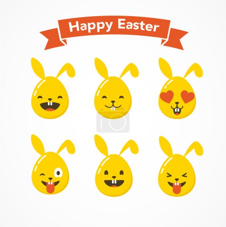happy easter bunny and eggs emoticons, emoji greeting card