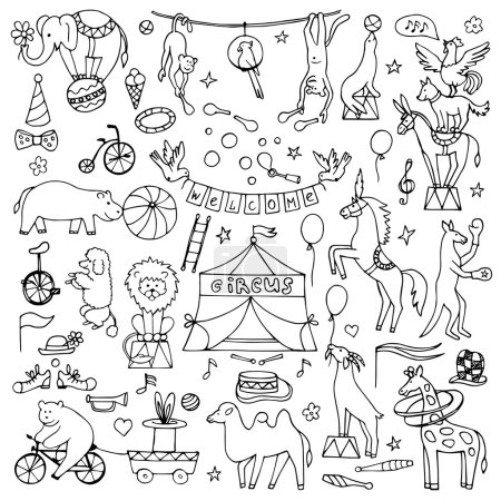 无缝的手绘制的马戏团动物图案